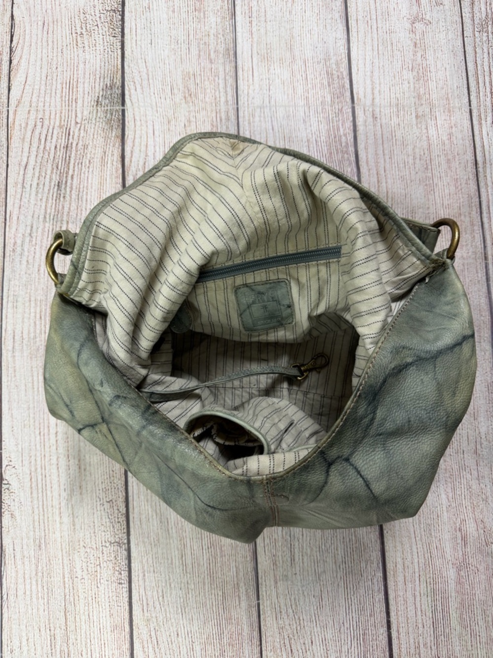 Frye Campus Crunch Marble-Effect Green Leather Shoulder Hobo - Picture 5 of 9